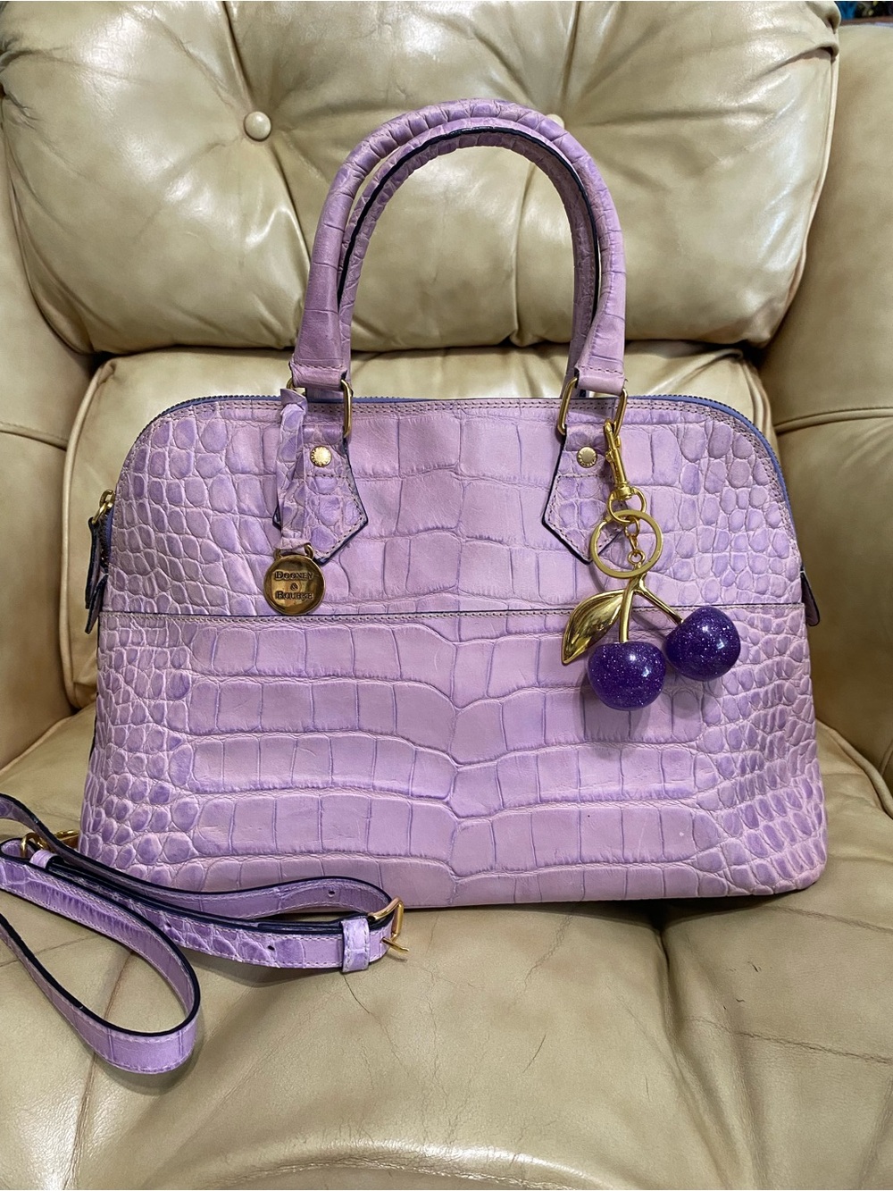 RARE Vintage Dooney & Bourke Alto Lavender Satchel Embossed Leather Italy